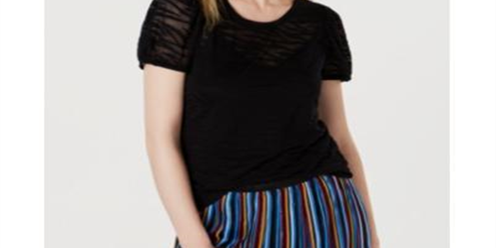Blusa feminina com estampa de zebra e estampa de zebra da INC International Concepts, preta, tamanho pequeno médio