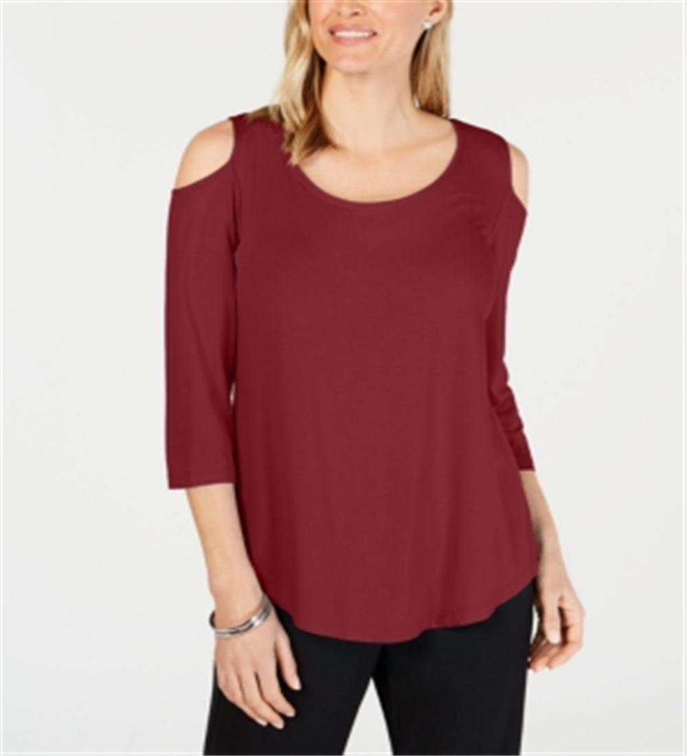 JM Collection Top feminino com ombros descobertos, vermelho, tamanho XX-G