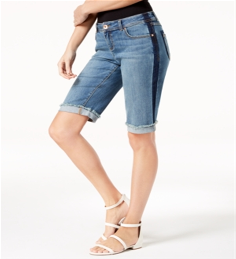 Shorts jeans femininos com acabamento contrastante e punho, azul, tamanho 4, pequeno, da INC International Concepts