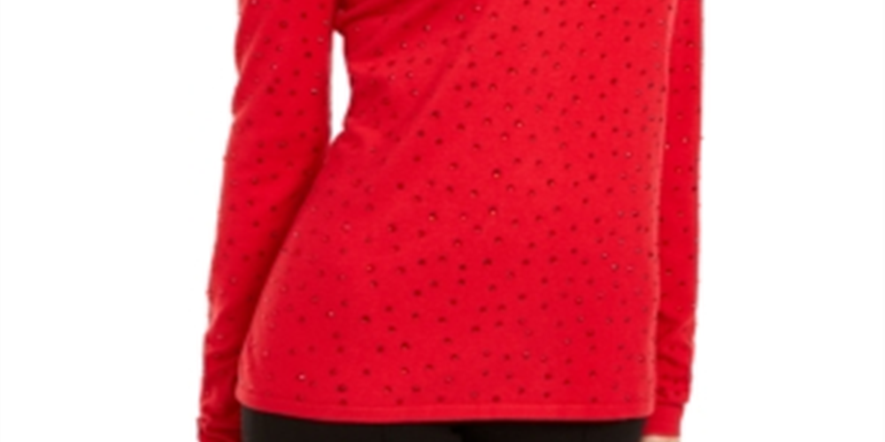 Suéter feminino com decote em V e tachas INC International Concepts, tamanho pequeno, vermelho, médio