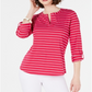 Blusa feminina listrada com decote aberto e manga curta, tamanho grande, rosa, Charter Club