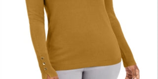 JM Collection Blusa feminina lisa de manga comprida com decote em joia, amarela, tamanho pequeno e pequeno