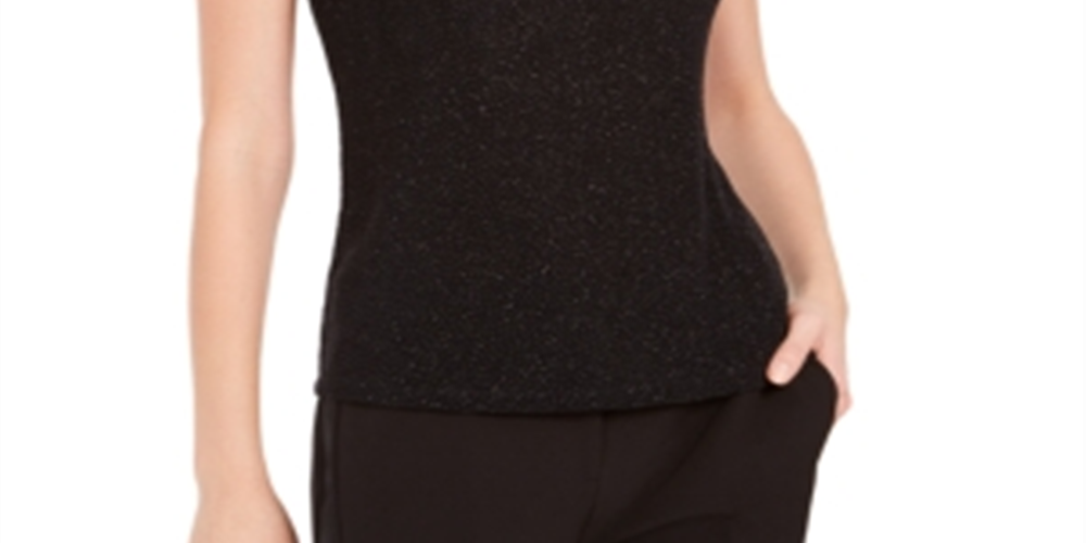 Top texturizado brilhante feminino Bar III, preto, tamanho X-S