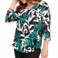 Top estampado com decote redondo feminino JM Collection, verde, tamanho X-S
