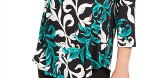 Top estampado com decote redondo feminino JM Collection, verde, tamanho X-S