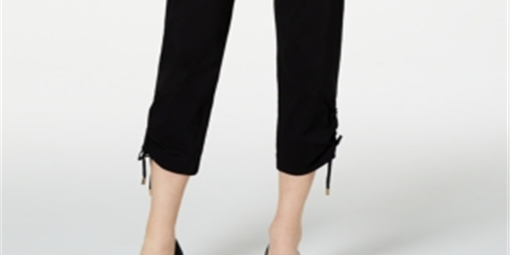 Calça feminina franzida com amarração no tornozelo, tamanho X-S
