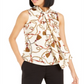 Blusa feminina Bar III estampada com amarração no pescoço, branca, tamanho G
