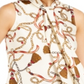 Blusa feminina Bar III estampada com amarração no pescoço, branca, tamanho G