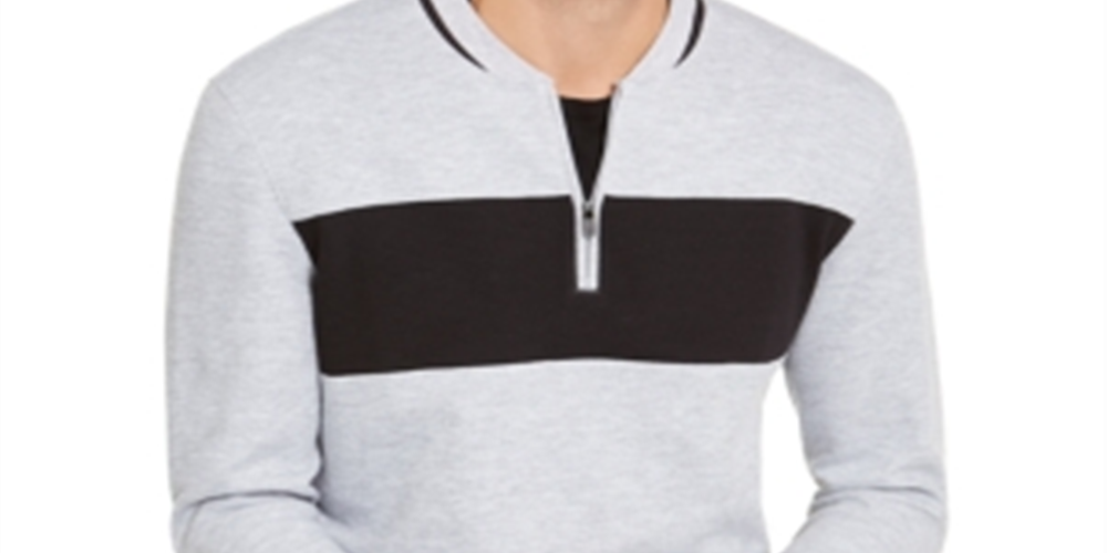 Alfani Suéter Masculino com Zíper de 1/4 e Elástico Cinza Tamanho P