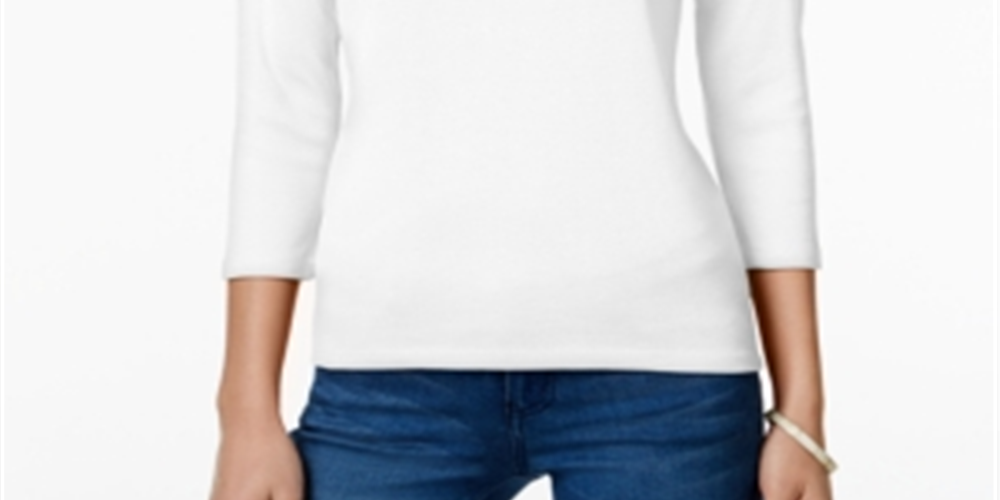Camiseta feminina Charter Club de algodão Pima, branca, tamanho PSM