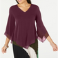 Blusa feminina Alfani com bainha pontuda e acabamento em chiffon, cor vinho, tamanho pequeno P