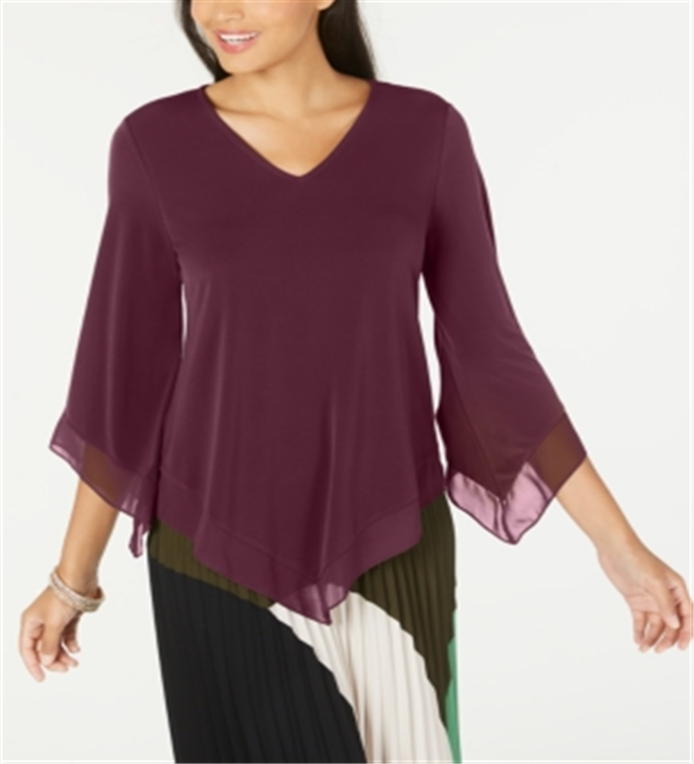 Blusa feminina Alfani com bainha pontuda e acabamento em chiffon, cor vinho, tamanho pequeno P