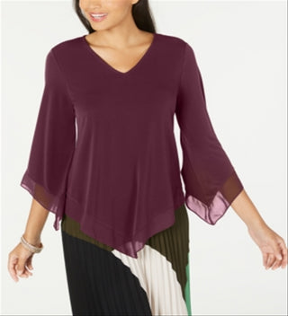 Blusa feminina Alfani com bainha pontuda e acabamento em chiffon, cor vinho, tamanho pequeno P