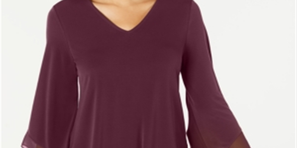 Blusa feminina Alfani com bainha pontuda e acabamento em chiffon, cor vinho, tamanho pequeno P