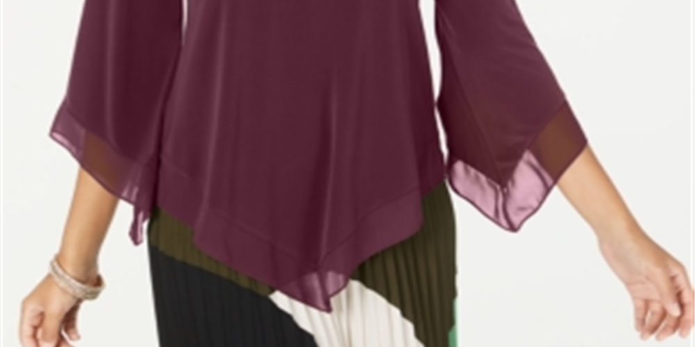Blusa feminina Alfani com bainha pontuda e acabamento em chiffon, cor vinho, tamanho pequeno P