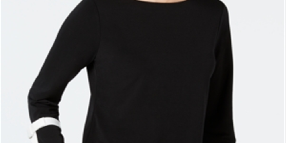 Blusa de crepe feminina Charter Club com manga amarrada, preta, tamanho pequeno