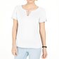 Karen Scott Top feminino com recorte triplo e argola, branco, tamanho extrapequeno