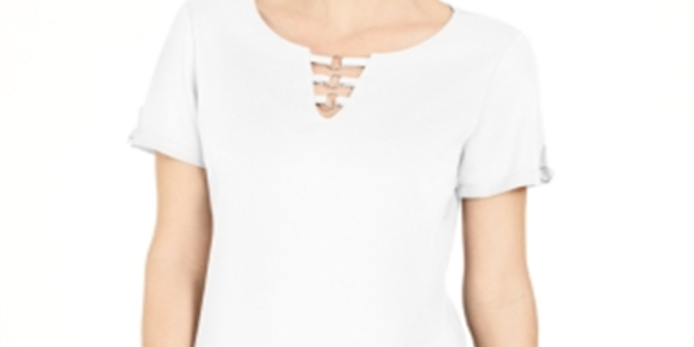 Karen Scott Top feminino com recorte triplo e argola, branco, tamanho extrapequeno