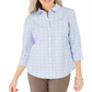 Camisa feminina estampada de algodão Karen Scott, azul, tamanho pequeno