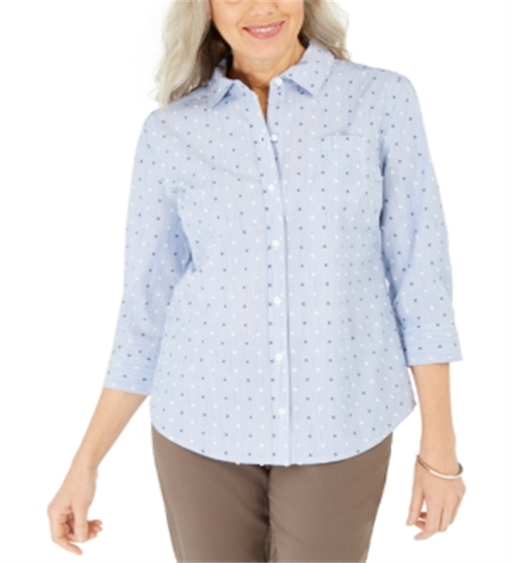 Camisa feminina estampada de algodão Karen Scott, azul, tamanho pequeno