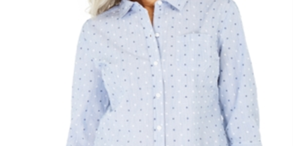 Camisa feminina estampada de algodão Karen Scott, azul, tamanho pequeno
