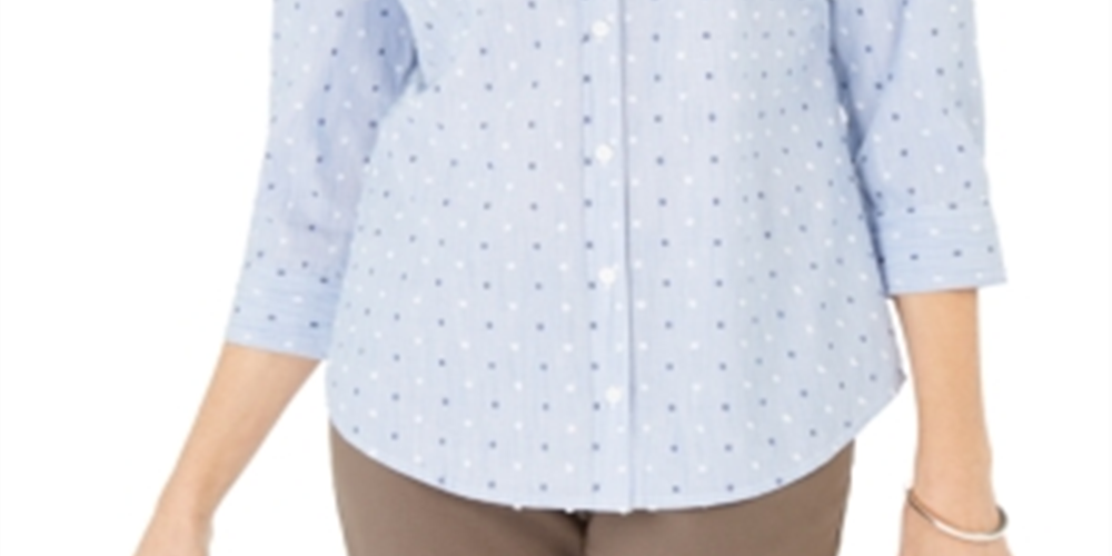 Camisa feminina estampada de algodão Karen Scott, azul, tamanho pequeno