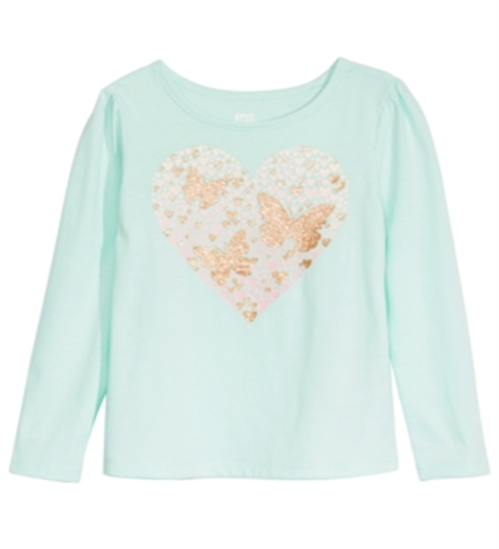 Camiseta infantil Epic Threads com estampa de borboletas e coração para meninas, azul, tamanho 5