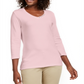 Karen Scott Blusa de algodão com decote em V e ilhós, feminina, rosa, tamanho X-S