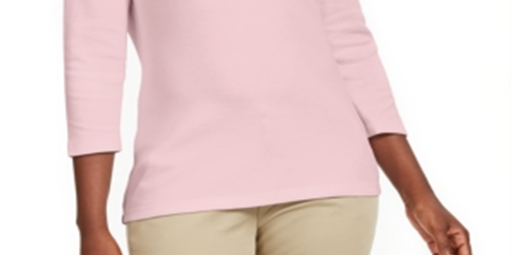 Karen Scott Blusa de algodão com decote em V e ilhós, feminina, rosa, tamanho X-S