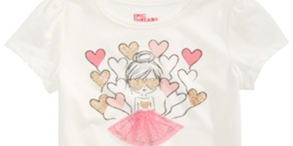 Camiseta infantil feminina Epic Threads com glitter e balões em formato de coração, branca, tamanho 4T