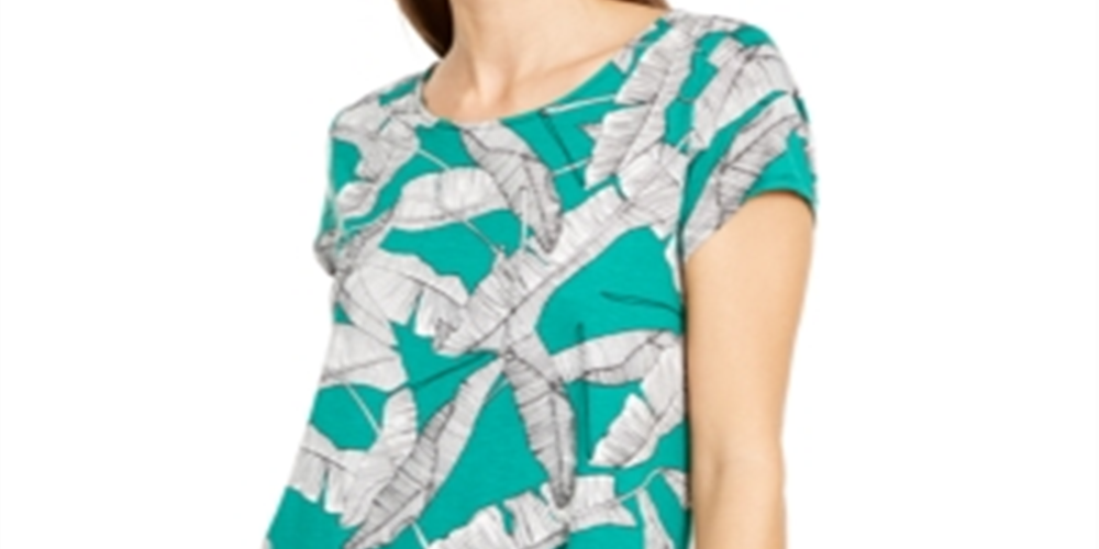 Camiseta feminina Alfani estampada com bainha redonda, verde, tamanho pequeno pequeno