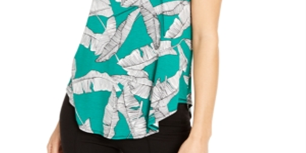 Camiseta feminina Alfani estampada com bainha redonda, verde, tamanho pequeno pequeno