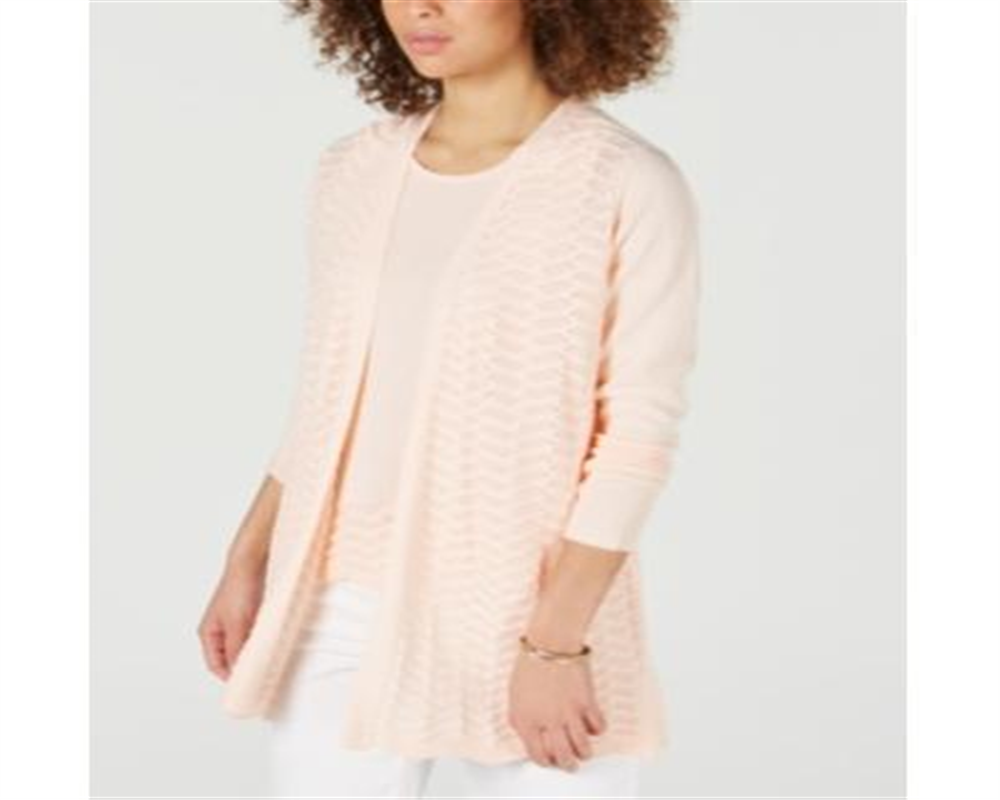 Cardigan texturizado em zigue-zague feminino Charter Club, tamanho salmão, tamanho extragrande