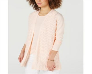 Cardigan texturizado em zigue-zague feminino Charter Club, tamanho salmão, tamanho extragrande