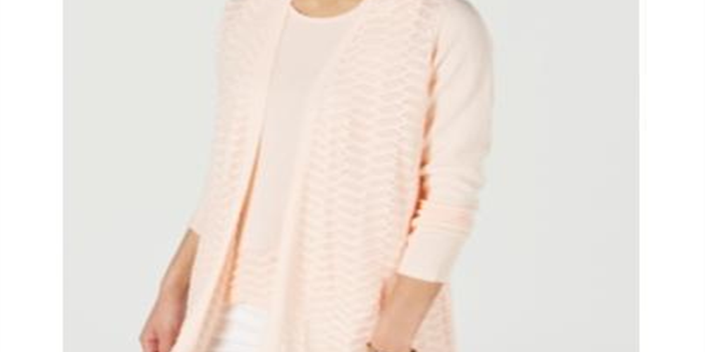 Cardigan texturizado em zigue-zague feminino Charter Club, tamanho salmão, tamanho extragrande