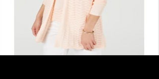 Cardigan texturizado em zigue-zague feminino Charter Club, tamanho salmão, tamanho extragrande