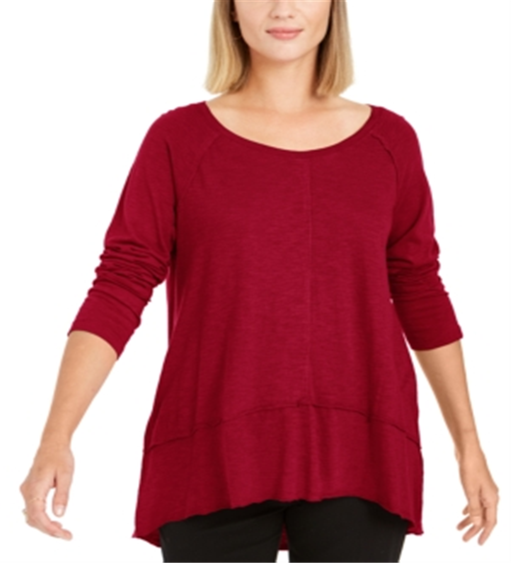 Estilo &amp; Co Feminino com Costura Alta e Baixa, Vermelho, Tamanho Pequeno M