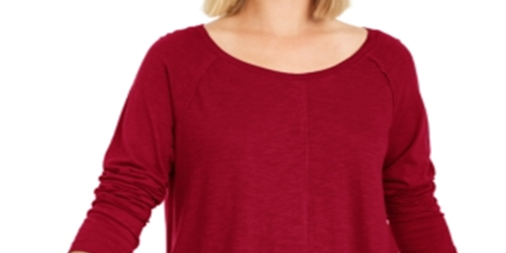 Estilo &amp; Co Feminino com Costura Alta e Baixa, Vermelho, Tamanho Pequeno M