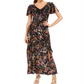 Vestido longo de veludo com estampa floral feminino INC International Concepts, preto, tamanho 16