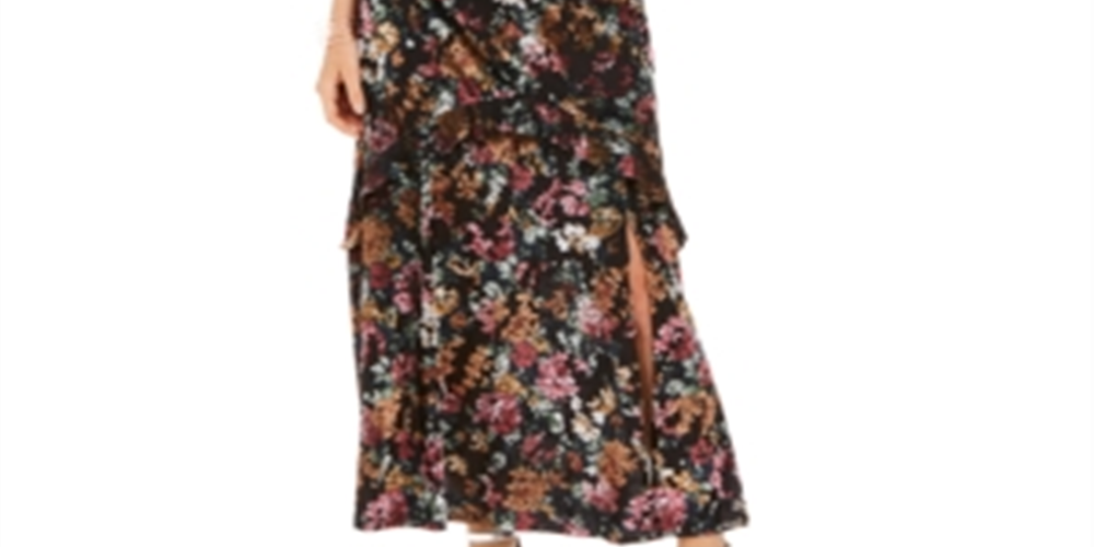 Vestido longo de veludo com estampa floral feminino INC International Concepts, preto, tamanho 16