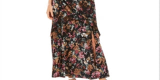 Vestido longo de veludo com estampa floral feminino INC International Concepts, preto, tamanho 16