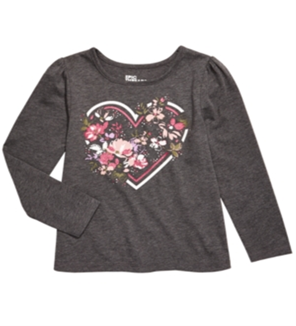 Camiseta estampada com coração para meninas Epic Threads, tamanho 5, cinza