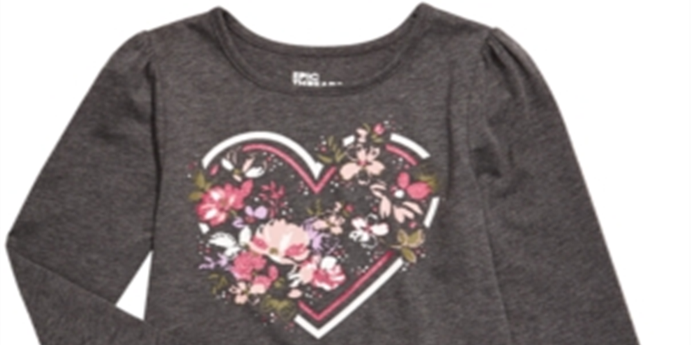 Camiseta estampada com coração para meninas Epic Threads, tamanho 5, cinza