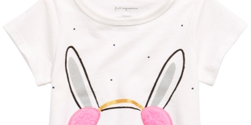 Camiseta estampada de coelho para bebê First Impressions com acabamento em lã sintética Sherpa, branca, tamanho 3 a 6 meses