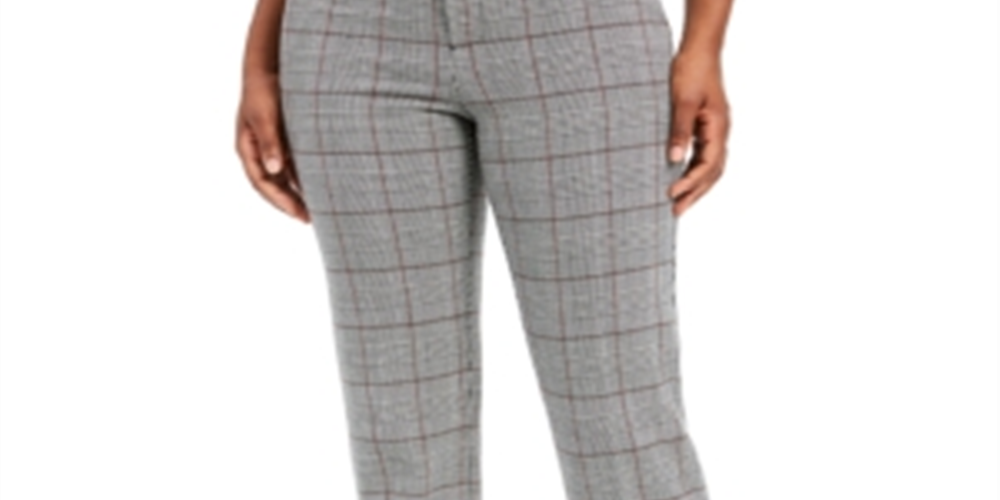 Calça feminina xadrez reta Charter Club cinza tamanho 2 pequena