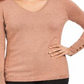 Suéter feminino com decote em V metálico, rosa, tamanho médio, da coleção JM