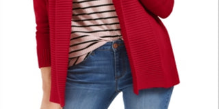 Suéter feminino Charter Club com gola xale e pontos mistos, tamanho pequeno, vermelho