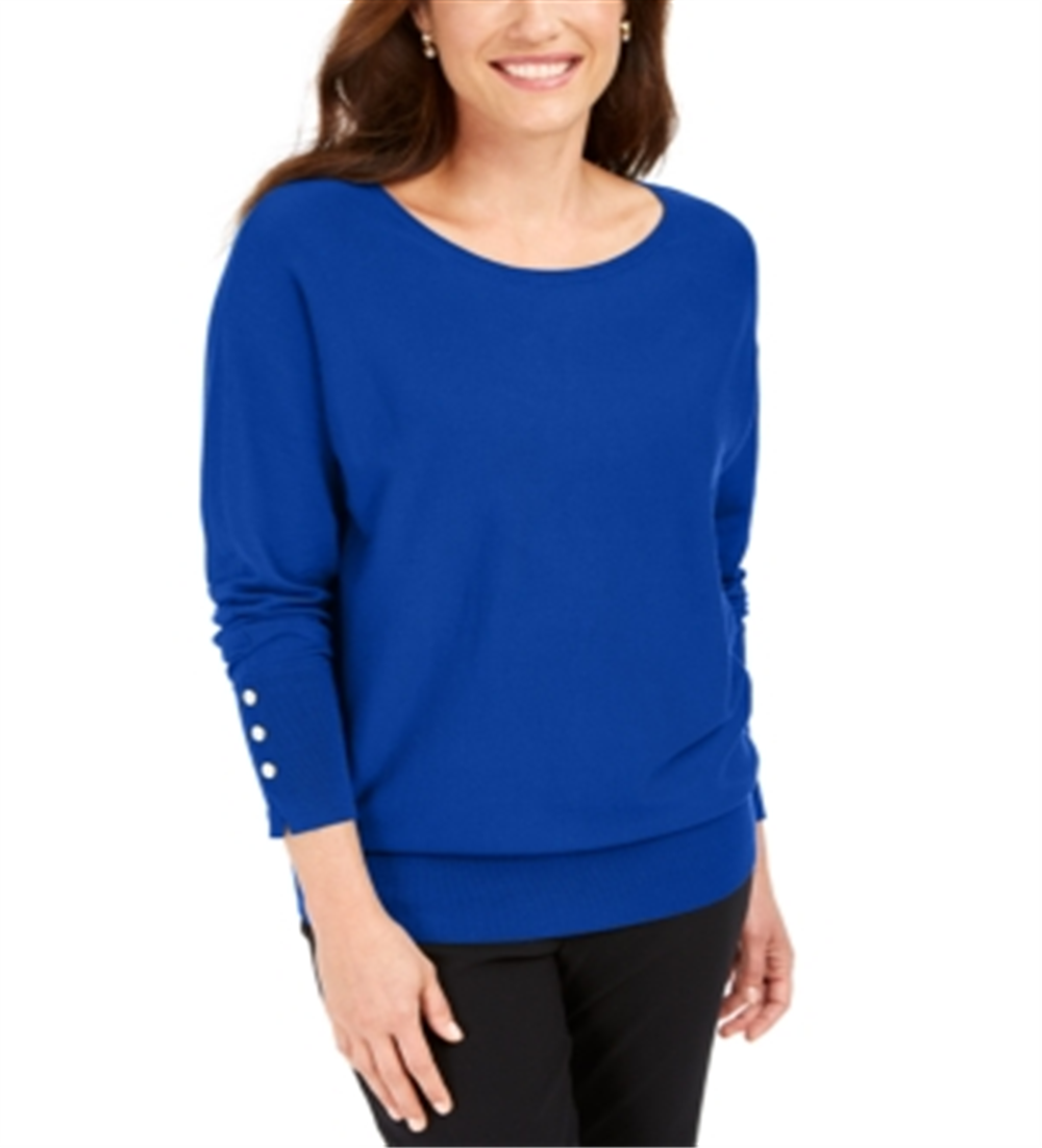 Suéter feminino com manga dolman e tachas JM Collection, azul, tamanho X-S