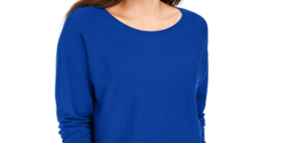 Suéter feminino com manga dolman e tachas JM Collection, azul, tamanho X-S