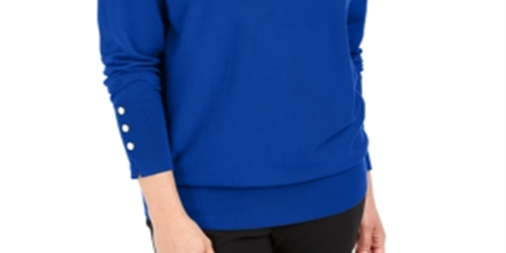 Suéter feminino com manga dolman e tachas JM Collection, azul, tamanho X-S